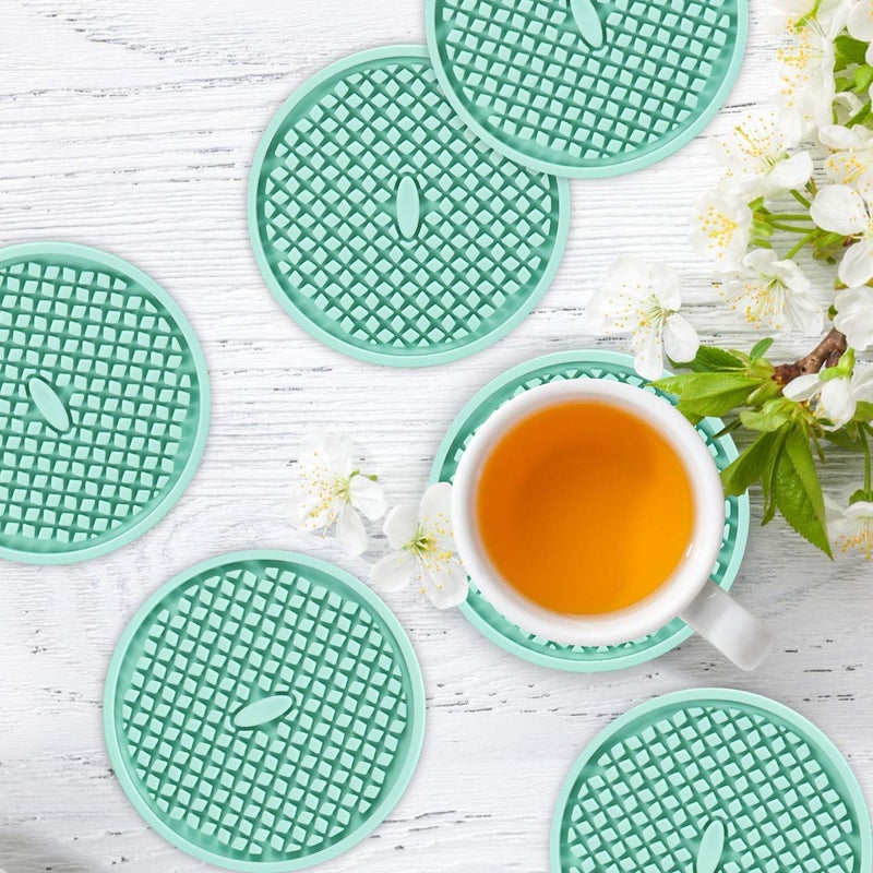 ME.FAN Silicone Coasters [6 Pack] Thickened Drink Coasters with Holder - Cup Mat - Non-Slip, Non-stick, Stay Put, Deep Tray - Prevents Furniture and Tabletop Damages(Peppermint Green) - Image 2